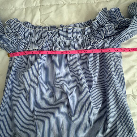 Vineyard Vines Top Women's Blue Striped Off The Shoulder Poplin Small - Picture 5 of 6